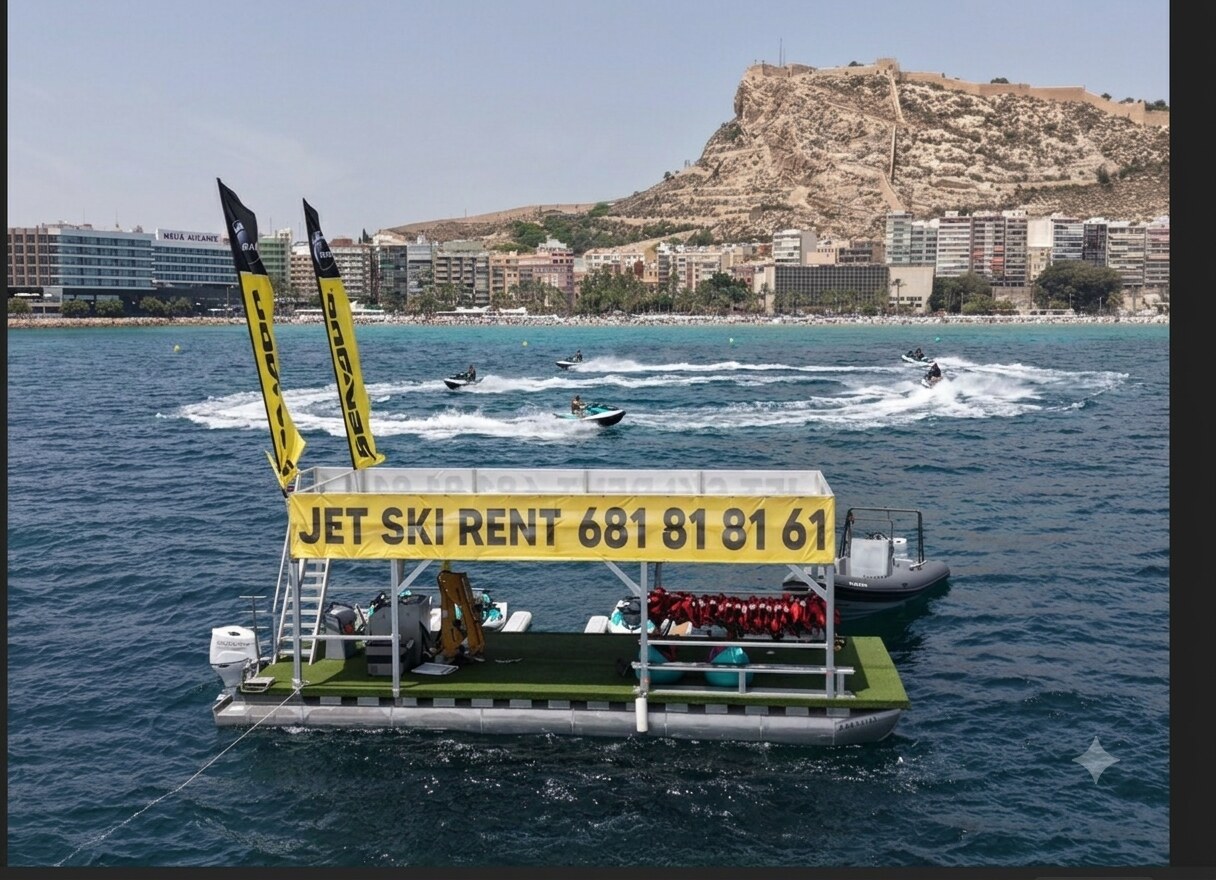 Pontón flotante Jet Ski Beach frente al Castillo de Santa Bárbara